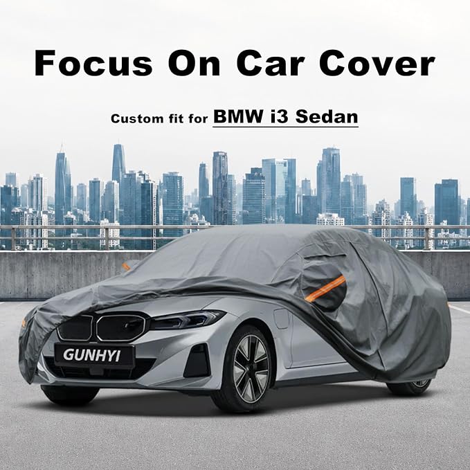 GUNHYI Premium Car Cover Custom Fit BMW i3 Sedan, 16 Layers Heavy Duty Car Cover Waterproof All Weather with Zipper Door for Sun Rain Snow Dust Uv Protection