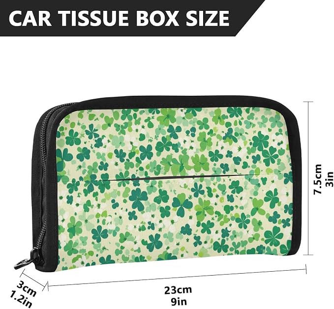 Car Visor Tissue Holder Mask Holder for Car, Car Tissue Box Sun Visor Napkin Holder Car Visor Accessories Adjustable Straps Reusable Durable Easy to Install Saint Patricks Green Clovers