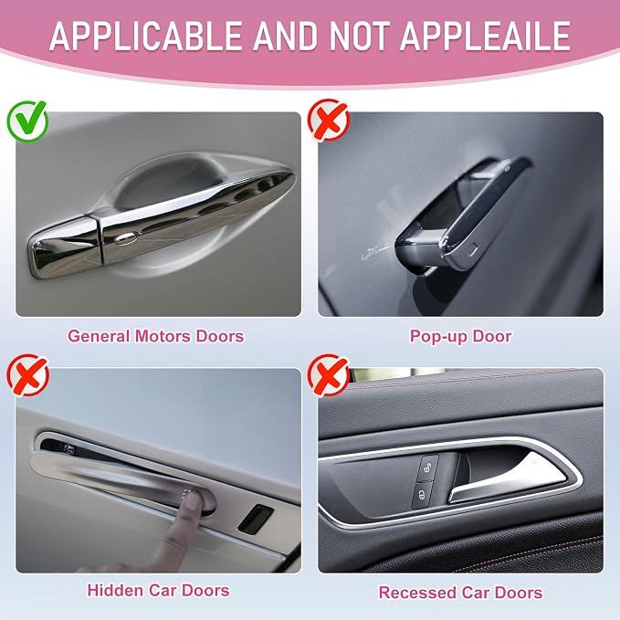 10 PCS Bling Car Door Handle Protector, Shiny Crystal Rhinestone Anti-Scratch Universal Cars Door Handle Protective Cover, Glitter Automotive Exterior Accessories for Women (Pink and White)