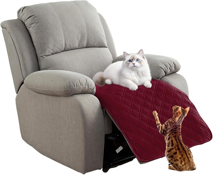 Genina Waterproof Recliner Chair Covers, Recliner Cover for Dog Pets Friendly, Washable Antislip Reclining Chair Cover Furniture Protector, Sofa Slipcover for Living Room(23.6inch/Burgundy)