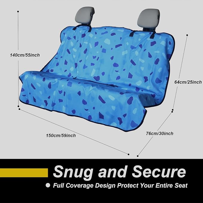 Back Seat Cover for Car Trucks Van SUV Jeep,Waterproof Rear Bench Towel Seat Covers for Dogs and Kids,Automotive Backseat Protector (Blue Marbling)