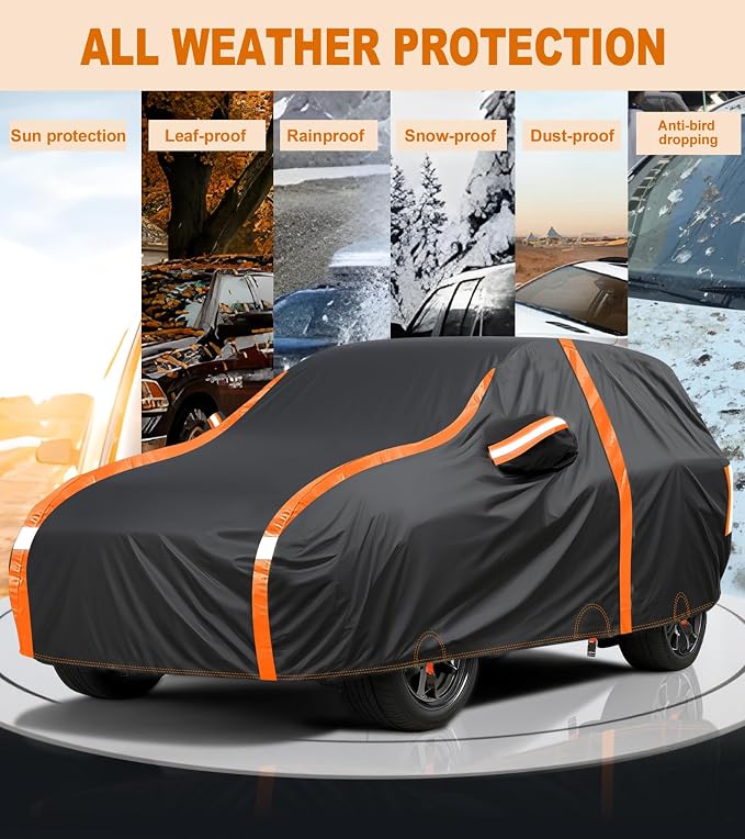 Car Cover Waterproof All Weather for SUV Automobiles UV Protection Snowproof Rain Sun with Door Zipper Full Exterior Outdoor Full Car Cover Universal Fit Up to 177"