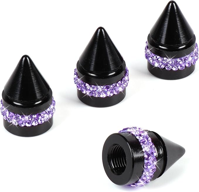 ToBeQueen Bling Purple Tire Valve Caps, 4 Pack Handmade Crystal Rhinestone Diamond Valve Stem Covers Universal Dustproof Bling Car Accessories for Women(Purple)