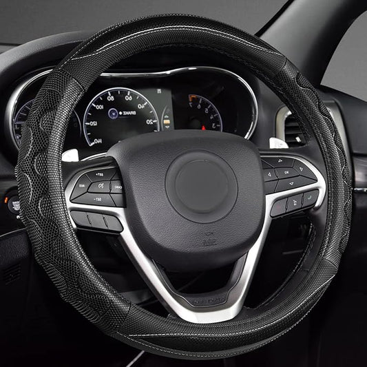 GIANT PANDA Steering Wheel Cover for Jeep Wrangler, Car Steering Wheel Cover for Jeep Grand Cherokee and Cherokee - Black