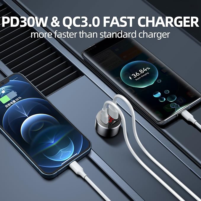 Bluetooth V5.4 AUX Car Adapter FM Transmitter | All-Metal, No Static Noise,PD&QC Fast Charger,