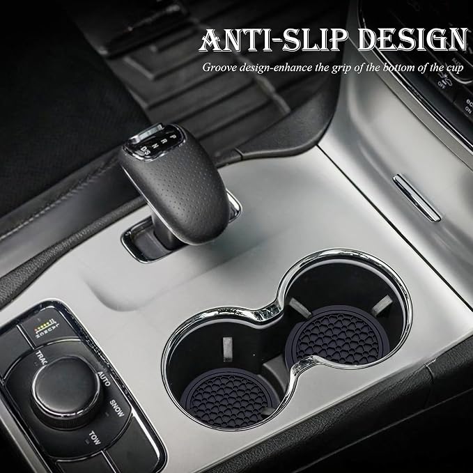 4-Piece Anti-Slip Car Cup Coaster Set – 2.75 Inch Auto Insert Drink Mats, Perfect for Coffee & Beverages – Stylish Interior Decor for Women & Girls (Black)