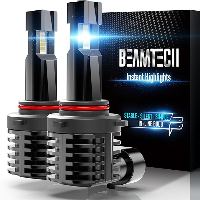 BEAMTECH 9005 Bulb, Fog Light Fanless in Line 6500K White Pack of 2