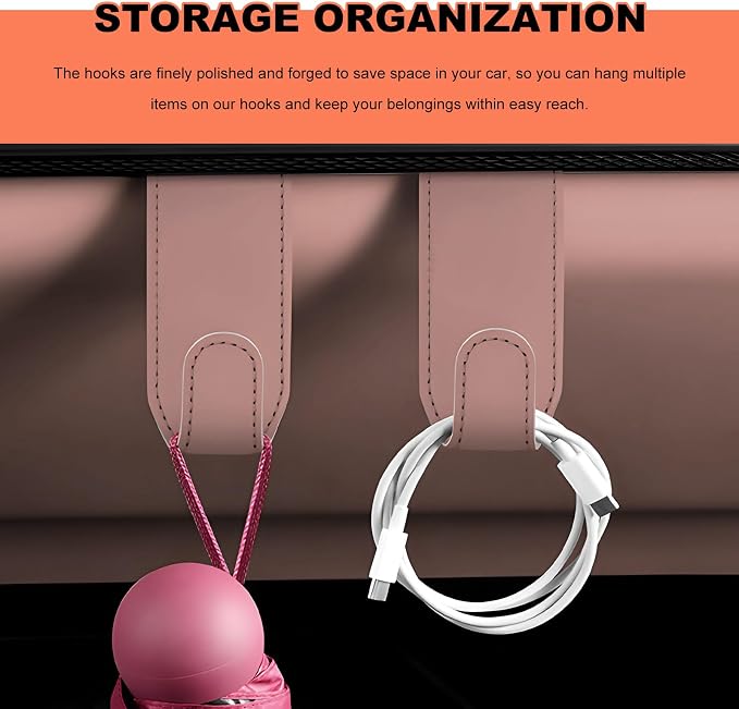2 PCS Car Co-Pilot Glovebox Hooks, Anti-Scratch Leather Auto Glove Box Storage Hangers, Vehicle Glovebox Organizer Passenger Seat Hanging Hooks for Handbag Purse Umbrellas (Pink)