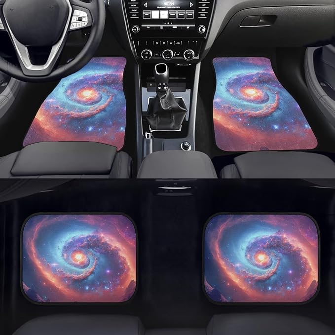 Galaxy Space Print Car Floor Mats Set of 4 Universe Nebula Universal Vehicle Floor Carpet Decorative Cosmic Auto Front Rear Foot Rugs for Trucks SUV Sedan