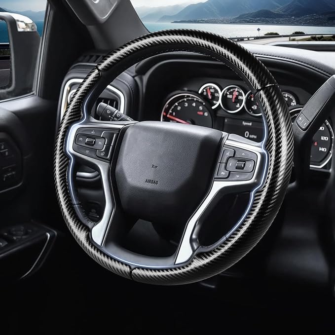Steering Wheel Cover for Chevy Silverado 1500 2019-Present/ 2500 3500 2020-Present/Blazer 2019-Present (Gasoline Models)/ Suburban Tahoe 2021-2024, Car Steering Wheel Cover Accessories for Chevrolet