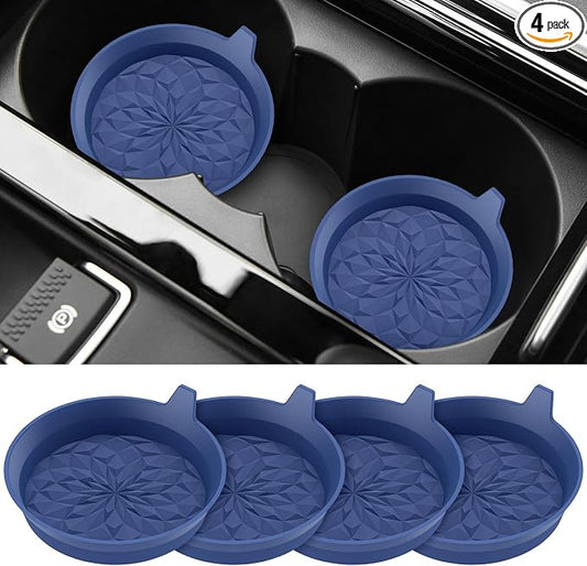 ME.FAN Car Cup Coasters [4 Pack] Silicone Cars Coasters - Universal Non-Slip Recessed Interior Accessories - Cup Holder Inserts Navy Blue