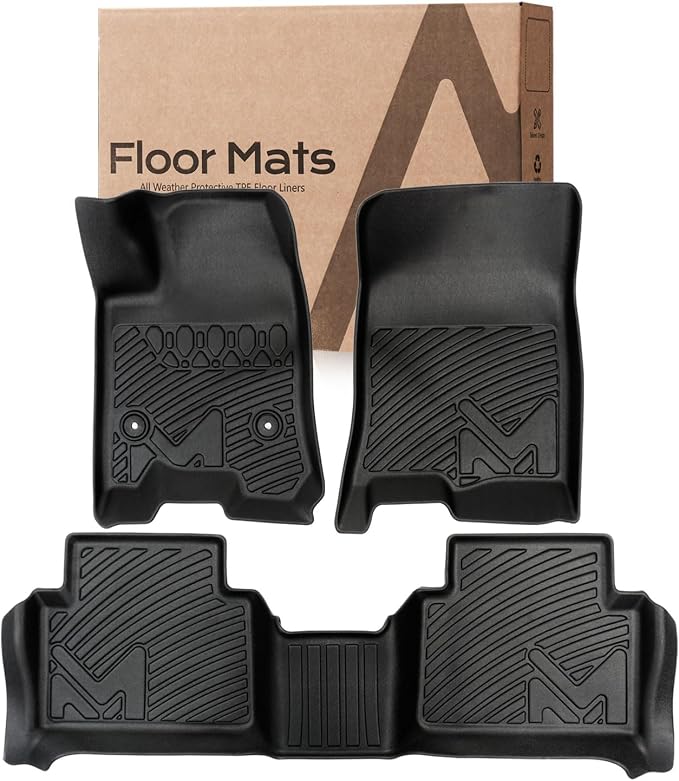 TPE Automotive Floor Mats Custom for 2023-2026 Chevy Colorado & GMC Canyon Crew Cab, All Weather Cover Protection Waterproof Black Floor Liner Front & Rear Row Full Set Car Mats, 3PCS