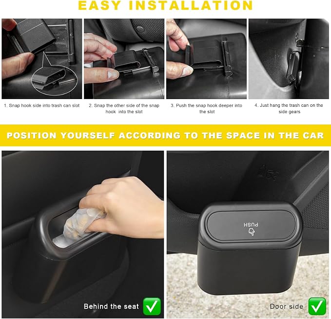 Car Trash Can Bin with Lid, Mini Portable Auto Garbage Can with 15Pcs Trash Bags, Waterproof Leakproof Small Garbage Organizer, Car Dustbin for Vehicle, Home, Office (Pink)