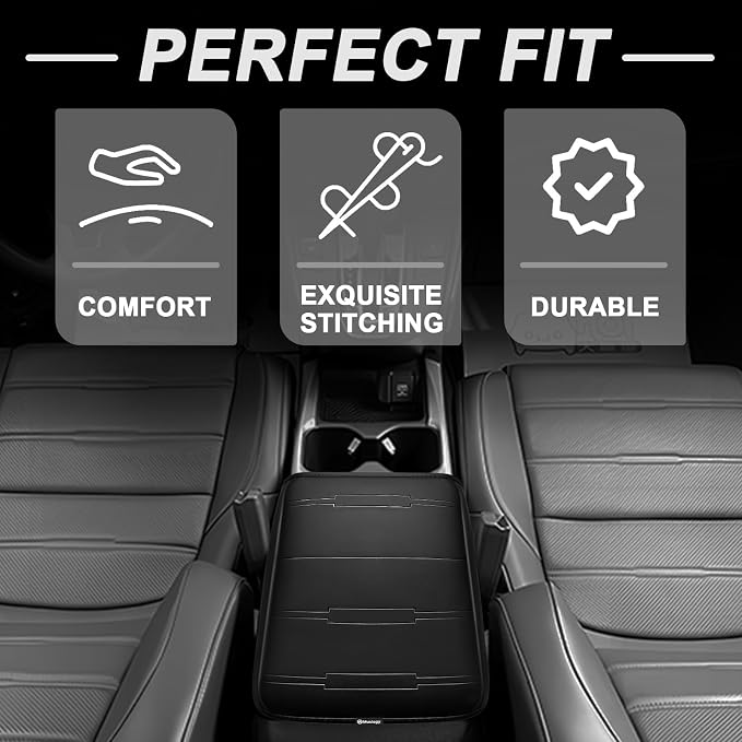 Muslogy Center Console Armrest Cover Fit for Honda CR-V 2017-2022 Accessories, Comfort Armrest Pad Console Lid Cushion Vegan Leather Regular Thick