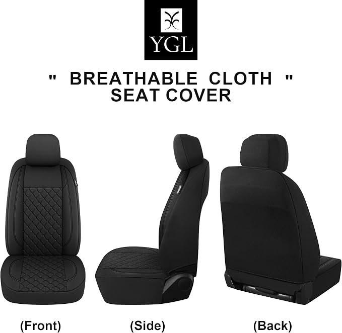 YGL Breathble Car Seat Covers Full Set,Washable Seat Covers for Cars,Premium Cloth Car Seat Protectors,Interior Covers for Cars,Sedan Van Truck SUV(Black)