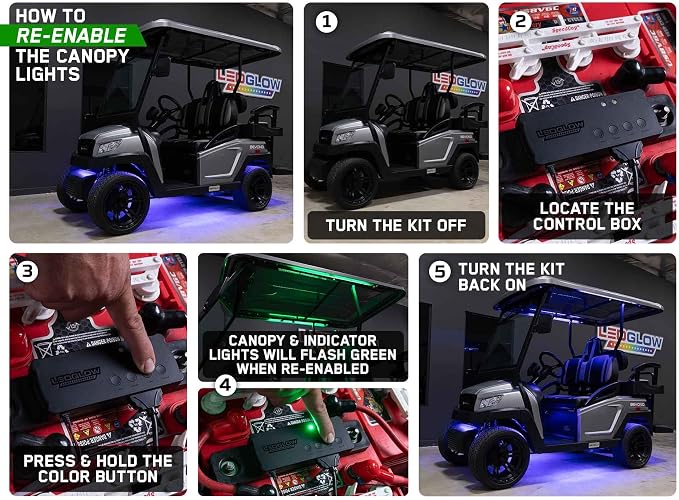 LEDGlow 12pc Million Color LED Golf Cart Underglow Kit for 12V 4-Seater | Includes Canopy, Wheel Well & Interior Tubes, Accent Neon Lights Fit EZGO Yamaha Club Car ICON, 10 Solid Colors, 16 Modes