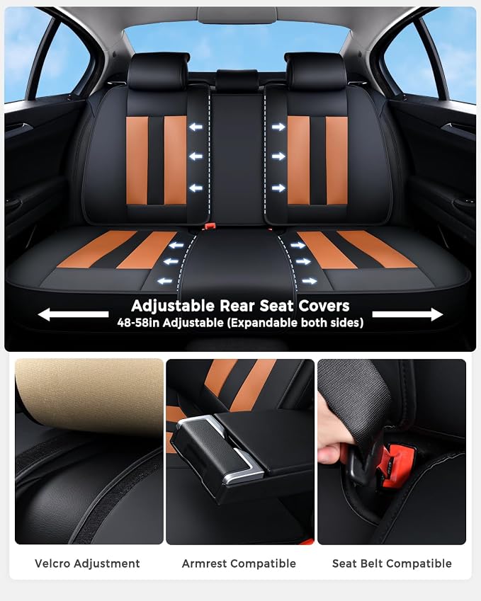 Huidasource Universal Car Seat Covers, Luxury Waterproof Faux Leather, Airbag Compatible, Easy to Install, Full Access to Seat Functions, Stain & Wear Resistant for Daily Driving, Brown & Black