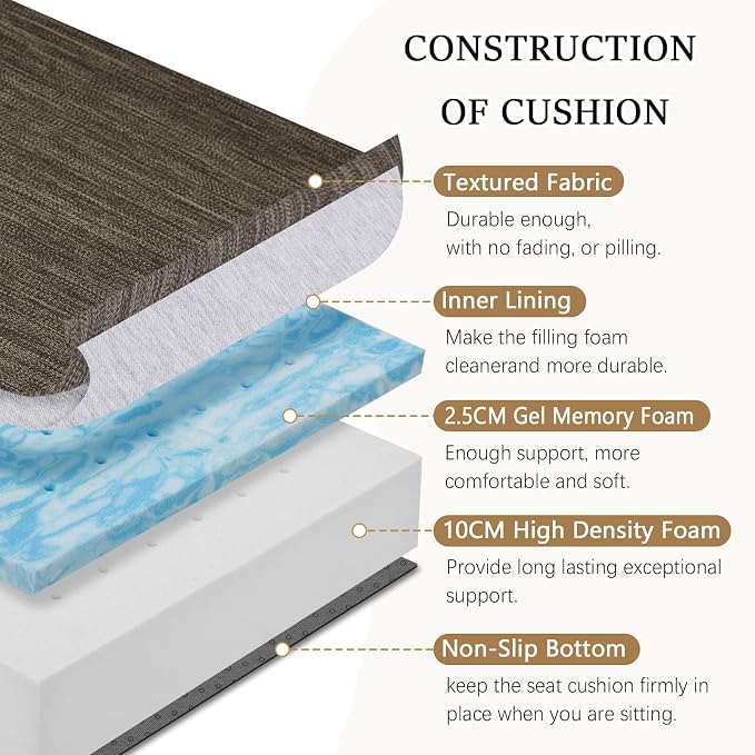 baibu Extra Large Dual-Layer Gel Memory Foam Recliner Cushions for Elderly, 20x20x5 Inch Thick Non-Slip Recliner Seat Cushion Suitable for Couch for Easy to Stand Up & Reduce Hip Pain, Dark Brown