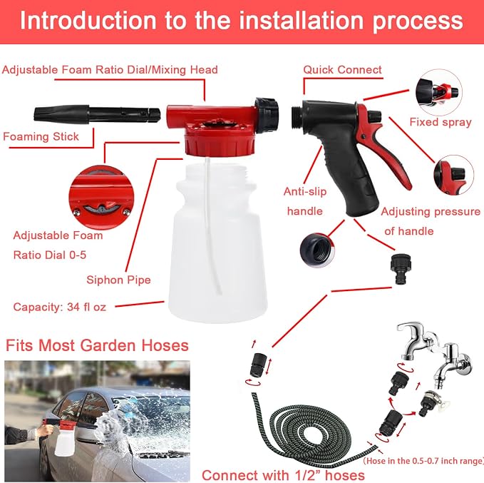 LIANXIN Car Wash Kit with Foam Gun, Car Cleaning, Car Wash Detailing Kit | Car Washing Kit High-Pressure Foam Spray, Microfiber, Wheel and Tire Deep Brush Cleaning, Ideal for Home Car Detailing