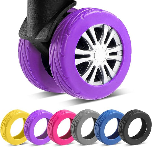 8Pcs Upgrade Luggage Wheel Covers, Travel Accessories (Purple) | Wear-resistant & anti-noise silicone covers. Fits 2-2.4" wheels. Protects suitcase wheels. Travel essential for suitcases