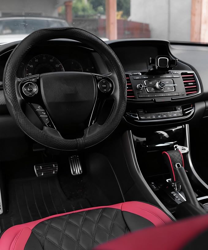 Steering Wheel Cover,Car Accessories,Microfiber Leather Car Steering Wheel Covers,Universal 15 Inch Anti-Slip Breathable Auto Interior Decor Protector,Suitable for Most Cars (Black)