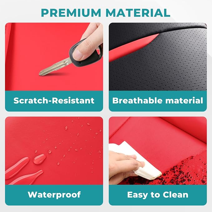 Universal Car Seat Covers for SUVs Sedans Trucks Redblack | universal fit, faux leather, waterproof, breathable, stain/scratch resistant, airbag compatible, anti-slip, easy install