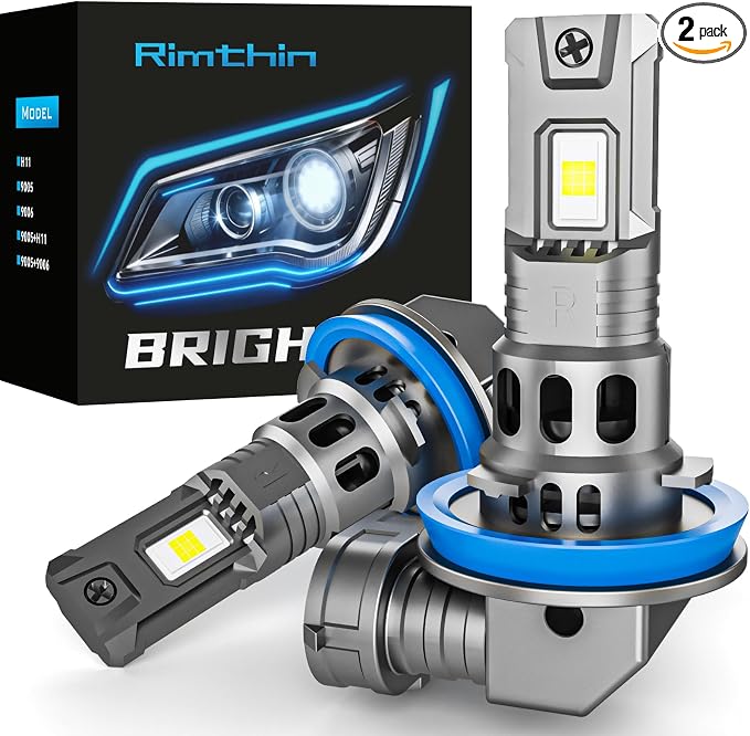 rimthin H 11 Bulbs, 30000LM 6000K Cool White Fog Light with Cooling Fan, 1:1 Mini Size, Pack of 2