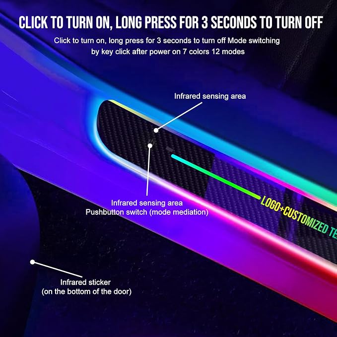 Custom Logo and Text Car Door Sill Lights Auto-Sensing, Personalized LED Welcome Gifts for Men Women, 7 Colors Adsorption Wireless Pedal Light for All Cars