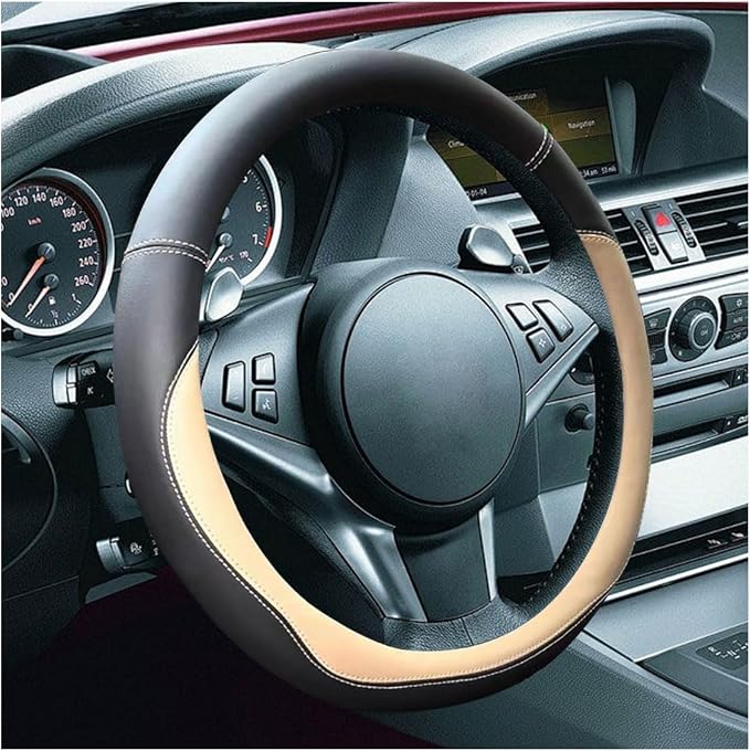 LAINLOY 15" Car Steering Wheel Cover, Microfiber Leather Cover, Beige | Anti-Slip Breathable Steering Wheel Decoration, Universal Steering Wheel Accessories for Diverse Cars