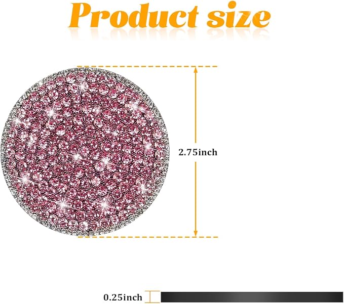 Bling Car Cup Holder Coaster, 2PCS 2.75 Inch Crystal Rhinestone Anti Slip Vehicle Drink Cup Mat for Women Girls, Auto Interior Embedded in Ornaments. Universal for SUV RV Truck (Pink)