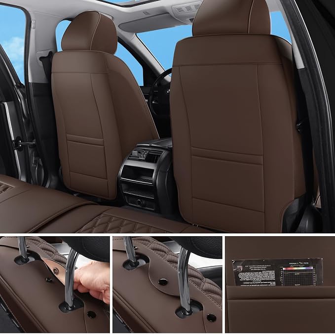 Car Seat Covers Full Set,5 Seat Leather Seat Covers for Cars,Front Seats and Back Seat Cover,Waterproof Car Seat Cushion Protectors,Universal Fit for Most Cars SUV Trucks (Brown, Full Set)