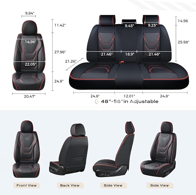 Coverado Car Seat Covers Front Seats, 2 Piece Car Seat Protector Waterproof Leather Seat Cushion Universal Fit for Truck Automotive Vehicles Black&Red