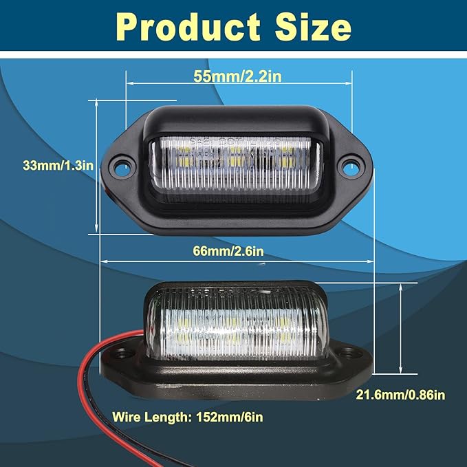 4PCS Xenon White LED License Plate Light, 12V-24V DC Waterproof 6-SMD License Plate Lamp Taillight, For Truck SUV Trailer Van RV Boats as Step Courtesy Light, Dome/Cargo Lights or Under Hood Light