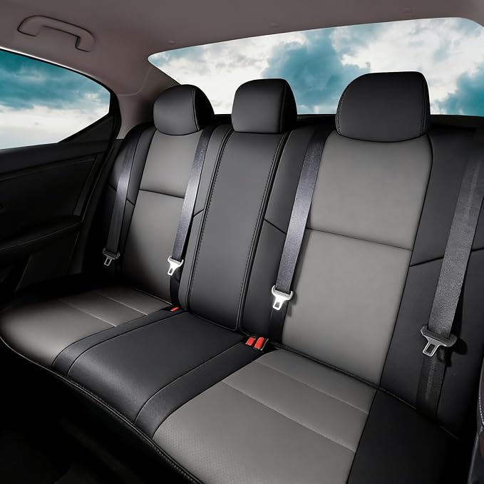 AOMSAZTO Seat Covers for Nissan Sentra:2020 2021 2022 2023 2024 2025 S SV | (Not for SR) Custom Fit Full Set Leather Cushion Car Seats Cover Black&Gray