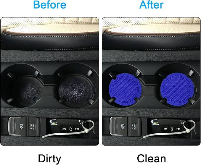 Car Coasters, Wisdompro 4 Pack PVC Car Cup Holder Insert Coaster - Anti Slip Universal Vehicle Interior Accessories Cup Mats for Women(2.75" Diameter, Blue)