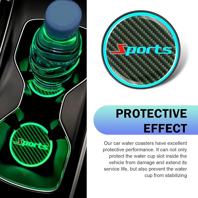 2 PCS Car Cup Coasters, Luminous Car Coasters, 2.83" Carbon Fiber Non-Slip Insert Coaster, Universal for Most Cars (Sport)