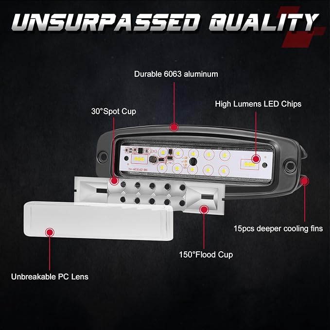 OFFROADTOWN Flush Mount LED Pods, 2pcs 7'' 96W Light Bar Flush LED Pods Spot Flood Combo Reverse Driving Lights Waterproof Bumper Light for Truck Pickup UTV 4x4 SUV Boat