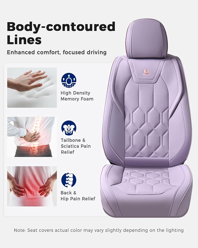 Huidasource Seat Covers Full Set, Universal Fit for Cars SUV Trucks, Purple | Full Coverage Leather Car Seat Cover, Airbag, Cupholder Compatible, Seat Function Retain, Velcro Adjustable