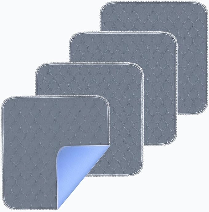 RIQINXIN Waterproof Chair Pads for Incontinence 4 Pack Reusable Seat Protector Pads 22" x 21" Washable Chair Protector Seat Cover Non-Slip Absorbent Incontinence Pad for Bed Wheelchair Kid & Pet Grey
