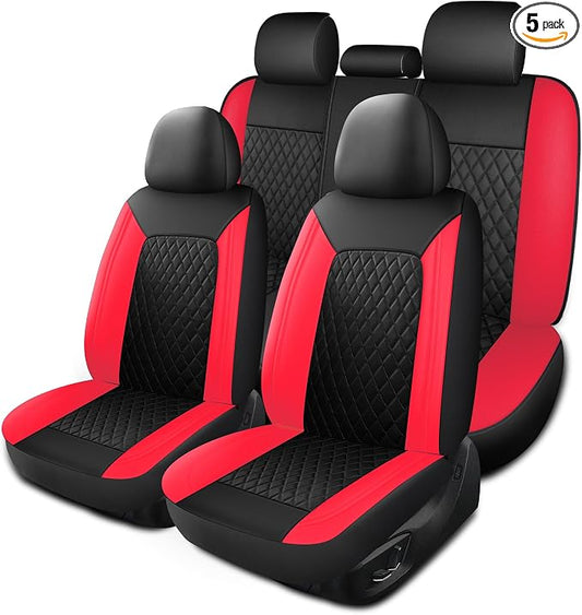 HChengkikz Faux Leather Full Set Car Seat Covers, Front & Split Rear | Bench Seat Protectors, Easy to Install Universal Fit for Sedans, Trucks, Vans, SUVs Automotive Interior Accessories
