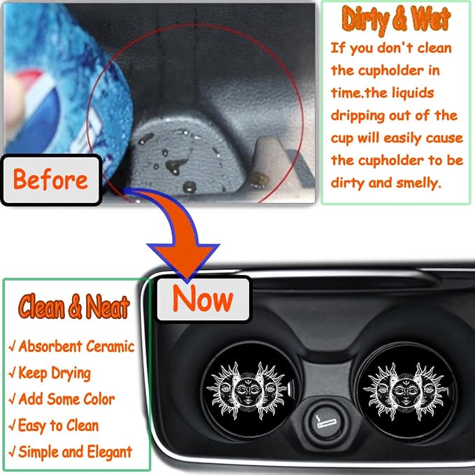 2.56" Absorbent Ceramic Coasters for Car, Auto Coasters for Cup Holder, Keep Cup Holders Clean and Dry, Easy Removal