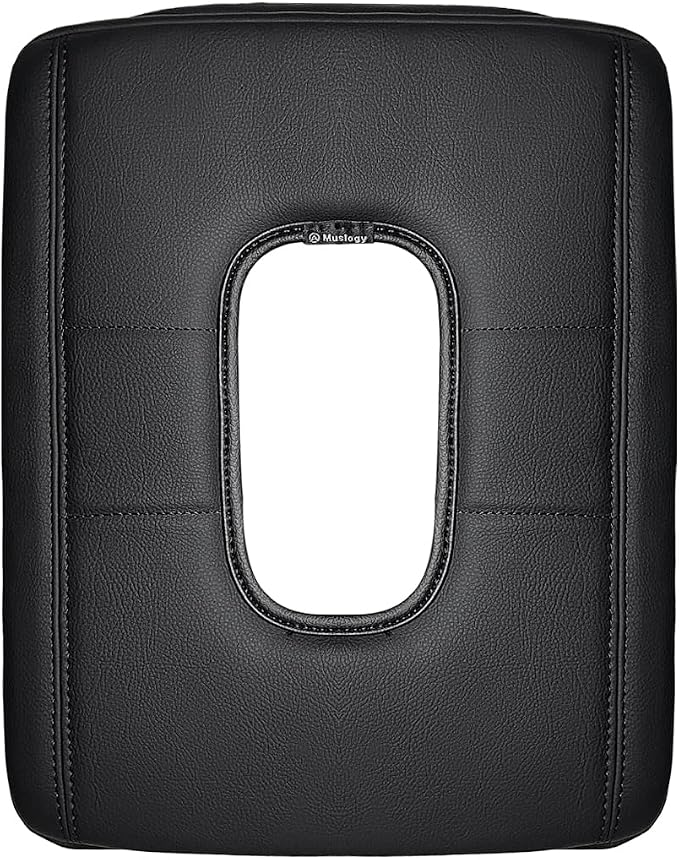 Muslogy Center Console Armrest Cover Fit for Chevy Silverado & GMC Sierra 1500 2500 3500HD 2014-2018 Accessories, Comfort Armrest Pad Console Lid Cushion Vegan Leather 1-Inch Thick(Split Bench Seat)