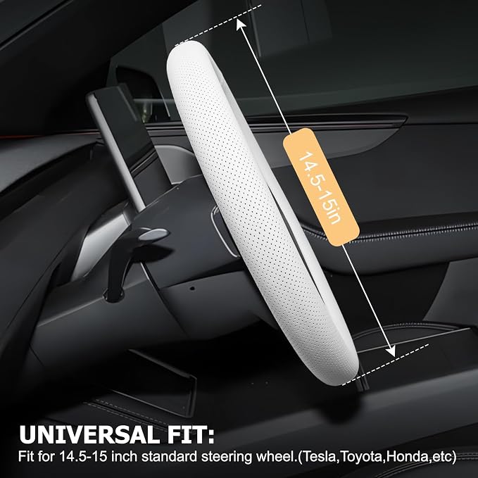 Microfiber Leather Universal 14.5-15 inch Steering Wheel Cover,Easy to Install Non-Slip Breathable Steering Wheel Protector White