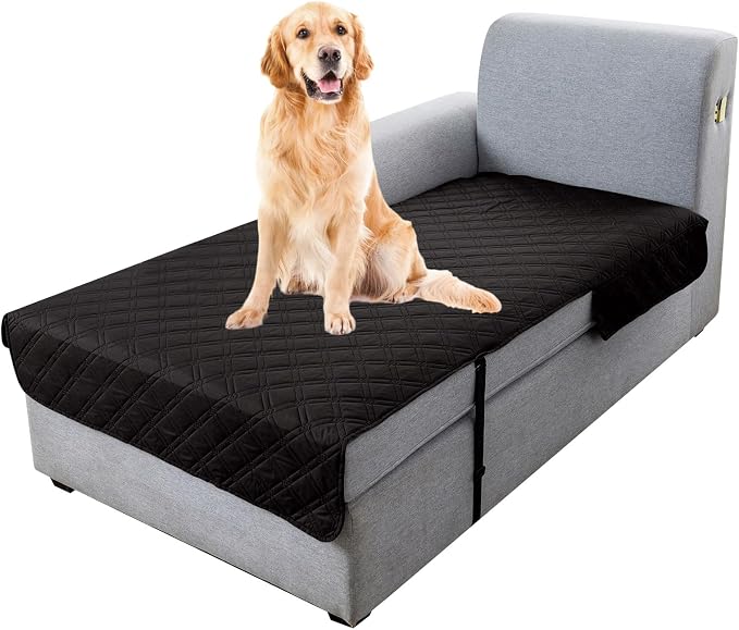 Genina L Shape Couch Cover, Sectional Couch Chaise Covers, Waterproof Washable Sofa Covers for Left L Shape Chaise Lounge, Anti-Slip Sofa Slipcovers for Dogs Cats Pet Friendly(Black)