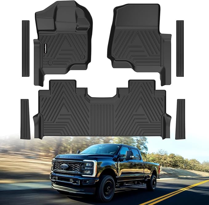All Weather Floor Mats for 2017-2026 Ford F250/F350/F450 SuperCrew Cab with Rear Under Seat Storage, TPE Rubber Floor Liners Anti-Slip Full Set Automotive Mats for 2024 2025 F250/F350/F450 Accessories