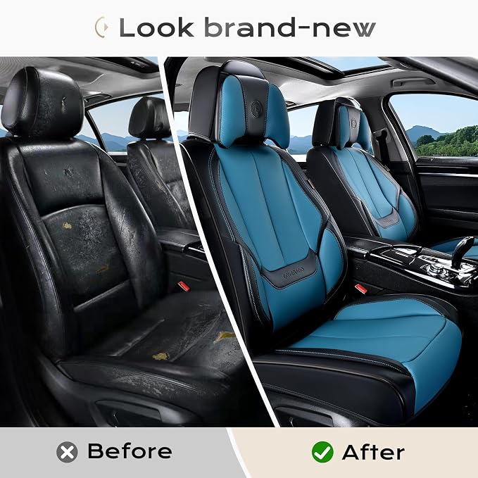 Coverado Car Seat Covers, Seat Covers for Cars, Waterproof Leather Auto Seat Protectors, Leather Car Seat Cushion, Car Interiors Accessories Universal Fit for Most Cars