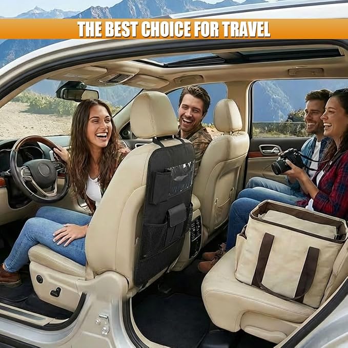 Car Backseat Organizer, Oxford Cloth Car Seat Back Kick Mat Protector, Multifunctional Auto Interior Hanging Storage Pocket for Cars, SUVs(Without)