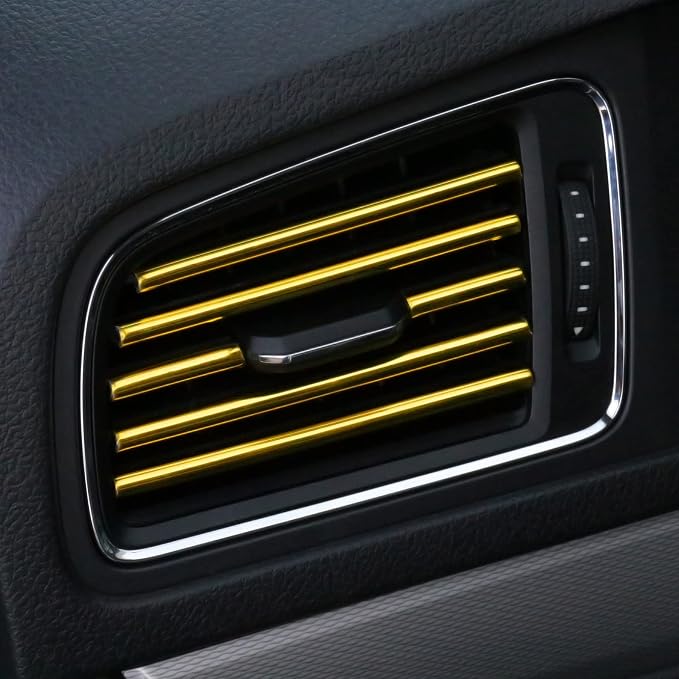 LivTee 20 Pieces Car Air Conditioner Decoration Strip for Vent Outlet, Universal Waterproof Bendable Air Vent Outlet Trim Decoration, Car Interior Accessories (Gold)
