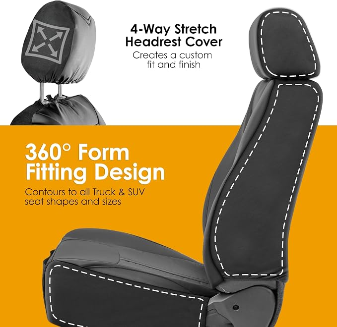 LPI Truck Colton Heavy Duty Truck Seat Covers for Front Seats, Fits Full-Size SUV or Truck, Built-in Molle Style Organizer, Semi-Custom Fit, Faux Leather, 2pcs, Black