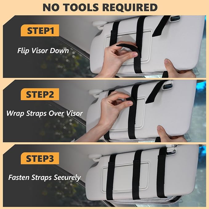 GNEGNI Tactical Car Sun Visor Organizer - Rigid MOLLE Panel Vehicle Storage Pouch with 3 Straps - Car Interior Document and Tool Holder for Truck, SUV, Jeep (13" x 7") (Light Gray)